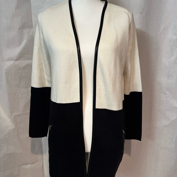 Charter Club Black and White Open Cardigan - Picture 5 of 7